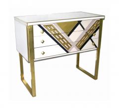 20th Century Art Deco Style Italian White Black Gold Chest Cabinet Sideboard - 4553062