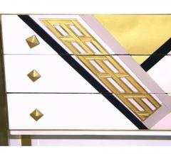 20th Century Art Deco Style Italian White Black Gold Chest Cabinet Sideboard - 4553066