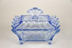 20th Century Blue Art Deco Glass Box with Lid Austria circa 1920 - 4122105