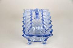 20th Century Blue Art Deco Glass Box with Lid Austria circa 1920 - 4122114