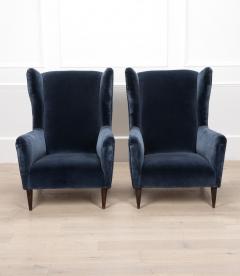 20th Century Blue Velvet Italian High Back Armchairs - 4213206