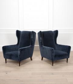 20th Century Blue Velvet Italian High Back Armchairs - 4213207