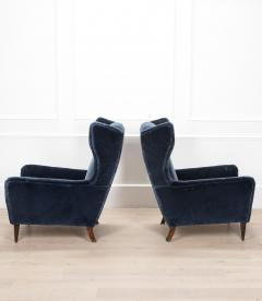 20th Century Blue Velvet Italian High Back Armchairs - 4213208