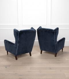 20th Century Blue Velvet Italian High Back Armchairs - 4213209