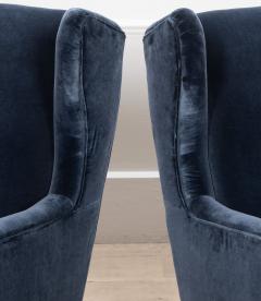 20th Century Blue Velvet Italian High Back Armchairs - 4213211