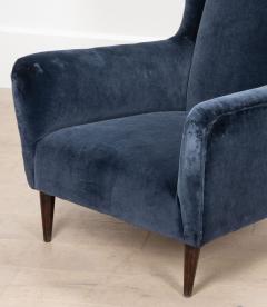 20th Century Blue Velvet Italian High Back Armchairs - 4213212