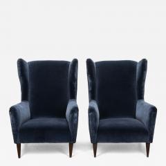20th Century Blue Velvet Italian High Back Armchairs - 4213931