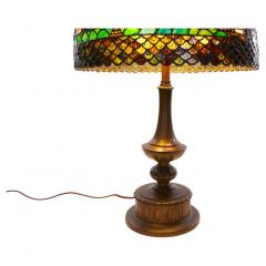 20th Century Bronze Leaded Glass Shade Table Lamp - 2826477