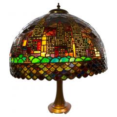 20th Century Bronze Leaded Glass Shade Table Lamp - 2826479