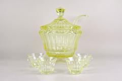 20th Century Citrus Yellow Art Deco Crystal Punch Bowl Service Bohemia ca 1920 - 3835694