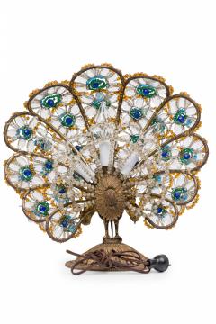 20th Century Czechoslovakian Cast Bronze and Glass Beaded Peacock Table Lamps - 4171006