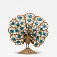 20th Century Czechoslovakian Cast Bronze and Glass Beaded Peacock Table Lamps - 4196050
