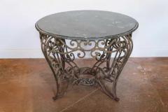 20th Century French Iron Round Center Table With Verde Marble - 3807123