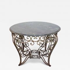 20th Century French Iron Round Center Table With Verde Marble - 3808991