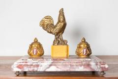 20th Century French Marble and Gilt Bronze Inkwell with Rooster Motif - 4045273