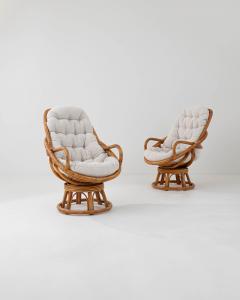 20th Century French Rattan Swivel Armchairs a Pair - 3469746