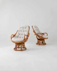 20th Century French Rattan Swivel Armchairs a Pair - 3469748