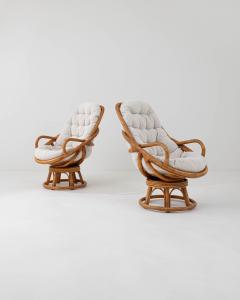 20th Century French Rattan Swivel Armchairs a Pair - 3469749