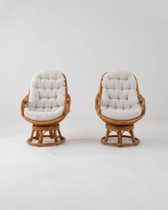 20th Century French Rattan Swivel Armchairs a Pair - 3469750