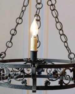 20th Century French Wrought Iron Chandelier with Foliate Crown - 4458503