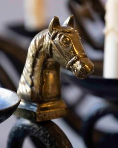 20th Century French Wrought Iron Chandelier with Horse Head Details - 4458437