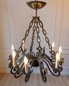 20th Century French Wrought Iron Chandelier with Horse Head Details - 4458438