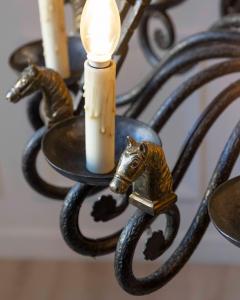 20th Century French Wrought Iron Chandelier with Horse Head Details - 4458441