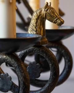 20th Century French Wrought Iron Chandelier with Horse Head Details - 4458445