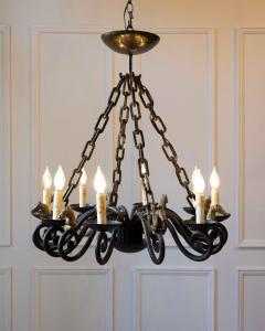 20th Century French Wrought Iron Chandelier with Horse Head Details - 4458486