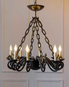 20th Century French Wrought Iron Chandelier with Horse Head Details - 4458487