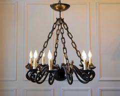 20th Century French Wrought Iron Chandelier with Horse Head Details - 4458493