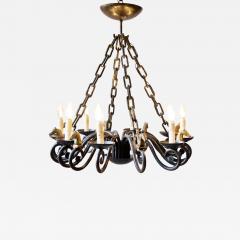 20th Century French Wrought Iron Chandelier with Horse Head Details - 4458883