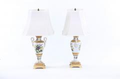 20th Century Gilt Porcelain Brass Base Pair Table Lamps - 1836568