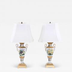 20th Century Gilt Porcelain Brass Base Pair Table Lamps - 1839887