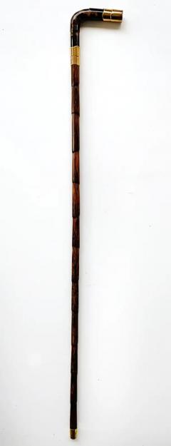 20th Century Gold Plated Rattan Walking Stick Shell Handle and Bamboo Stick - 3589968