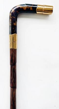 20th Century Gold Plated Rattan Walking Stick Shell Handle and Bamboo Stick - 3589969