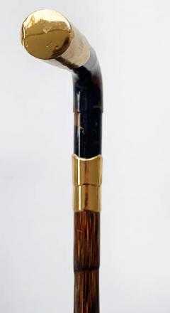 20th Century Gold Plated Rattan Walking Stick Shell Handle and Bamboo Stick - 3589970