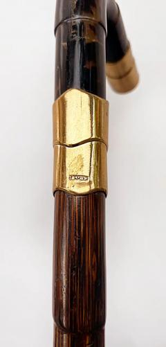 20th Century Gold Plated Rattan Walking Stick Shell Handle and Bamboo Stick - 3589979