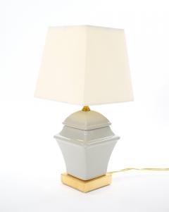 20th Century Gray Iridescent Porcelain Gilt Gold Painted Wood Base Table Lamps - 4086070