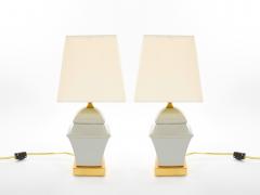 20th Century Gray Iridescent Porcelain Gilt Gold Painted Wood Base Table Lamps - 4086075