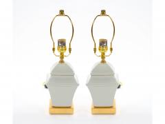 20th Century Gray Iridescent Porcelain Gilt Gold Painted Wood Base Table Lamps - 4086080