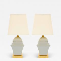 20th Century Gray Iridescent Porcelain Gilt Gold Painted Wood Base Table Lamps - 4087381