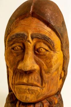 20th Century Hand Carved Wood Bust Native American Sculpture by Duane Hansen - 2508516