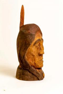 20th Century Hand Carved Wood Bust Native American Sculpture by Duane Hansen - 2508517