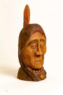 20th Century Hand Carved Wood Bust Native American Sculpture by Duane Hansen - 2508518