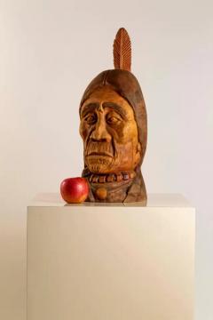 20th Century Hand Carved Wood Bust Native American Sculpture by Duane Hansen - 2508524