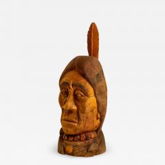 20th Century Hand Carved Wood Bust Native American Sculpture by Duane Hansen - 2510586