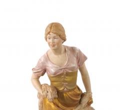 20th Century Hand Painted Gilt Decorated Porcelain Decorative Womans Sculpture - 3811279