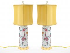 20th Century Hand Painted Italian Porcelain Table Lamps with Gilt Wood Base - 3885755