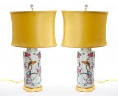 20th Century Hand Painted Italian Porcelain Table Lamps with Gilt Wood Base - 3885759